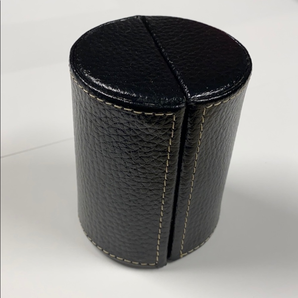Bey-Berk Small Black Leather Cylinder Jewelry Box